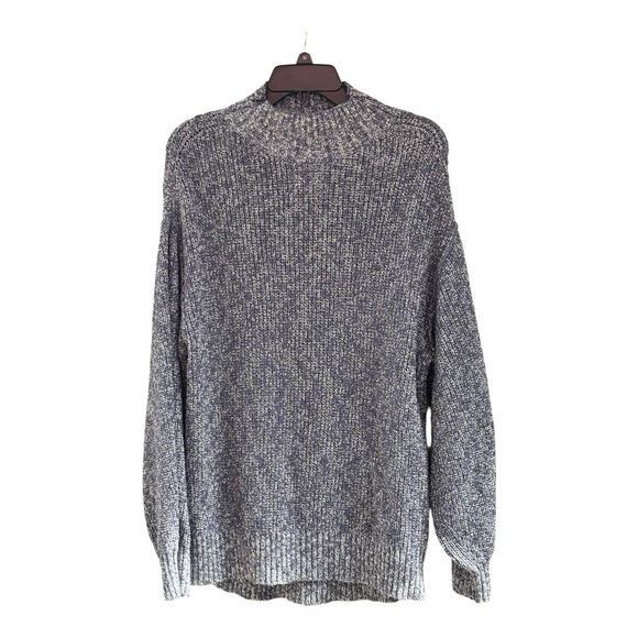 Aerie Sweater Womens Medium Blue White Open Knit Lux Speckle Hygge Batwing - Picture 1 of 5